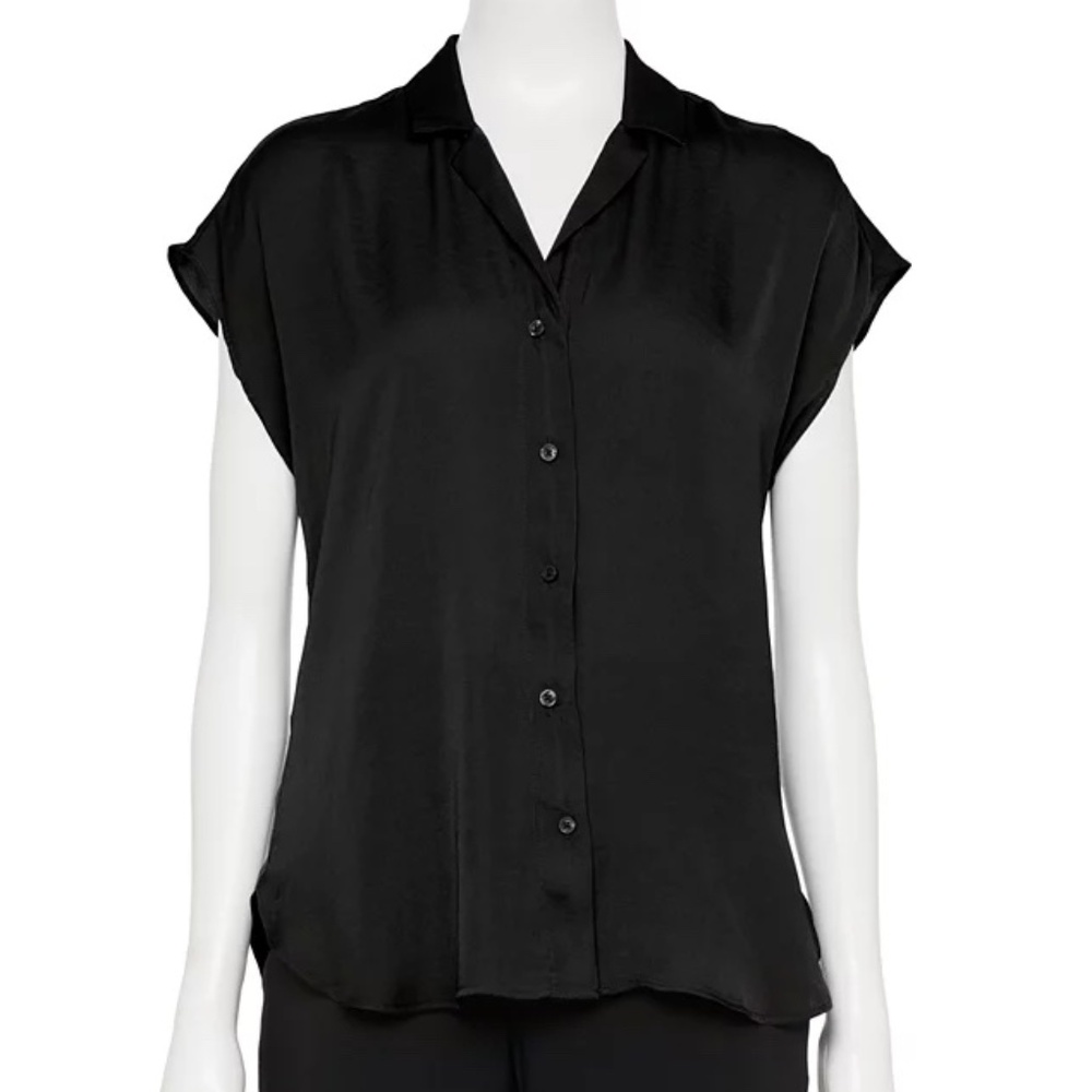 Nine West Womens Short Sleeve Easy Lapel Shirt Blouse - Mineral Black …